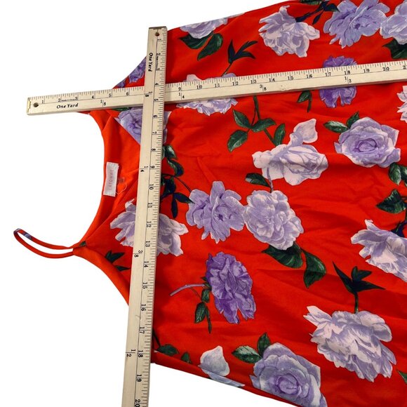 Latowne Red Floral Ruffle Hem Dress Size Large Spaghetti straps lined - Picture 6 of 7